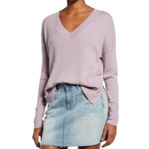 Treasure & Bond Ribbed V Neck Lightweight Sweater Top Purple Small
